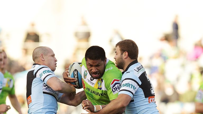 Frank-Paul Nuuausala, pictured in action for Canberrra Raiders against Cronulla in 2015