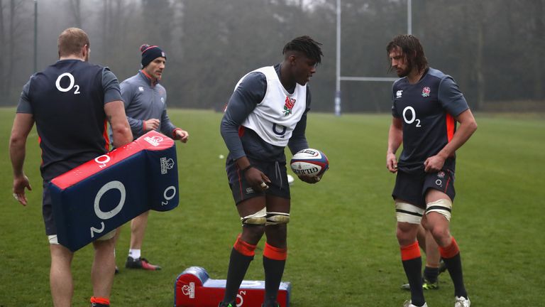 Maro Itoje and Tom Wood during England training
