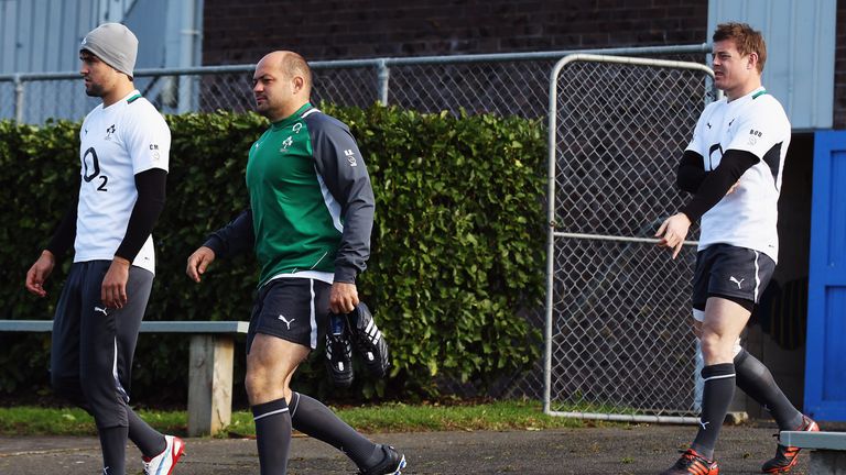 Conor Murray and Rory Best arrive for an Ireland rugby team training