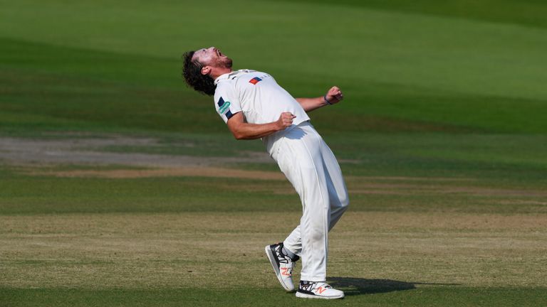 Yorkshire bowler Ryan Sidebottom celebrates after bowling Somerset batsman James Hildreth