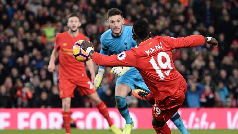 Sadio Mane scores his second goal for Liverpool