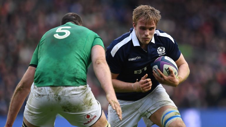 Ireland's lock Devin Toner (L) vies with Scotland's lock Jonny Gray during the Six Nations international rugby union match between Scotland and Ireland at 