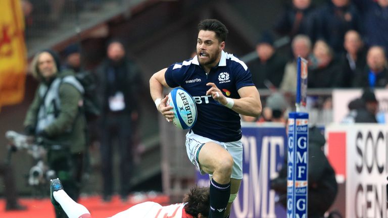Scotland's Sean Maitland in action during the Six Nations match with France at the Stade de France, Paris.