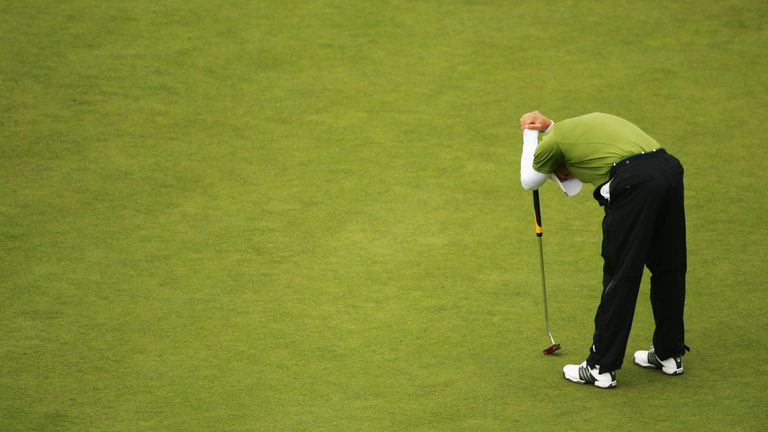 CARNOUSTIE, UNITED KINGDOM - JULY 22:  Sergio Garcia of Spain reacts to a missed par putt on the 18th green during the final round of The 136th Open Champi