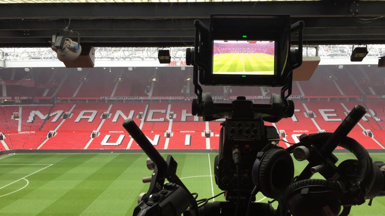 One of more than 20 cameras stationed around Old Trafford for Sky Sports' broadcast  has a prime view of the action
