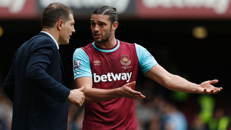 Andy Carroll (right) is a doubt for the weekend game with West Brom according to Slaven Bilic