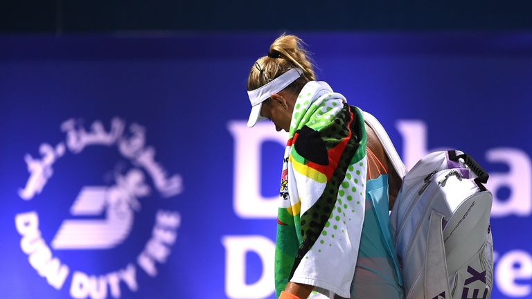 Angelique Kerber of Germany leaves the court after losing her semi final match against Elina Svitolina