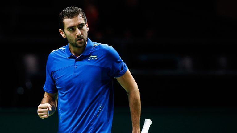 Marin Cilic of Croatia reacts to a won point against Gilles Muller of Luxembourg during day 3 of the ABN AMRO World 