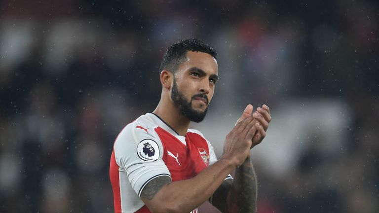 Theo Walcott of Arsenal claps the fans