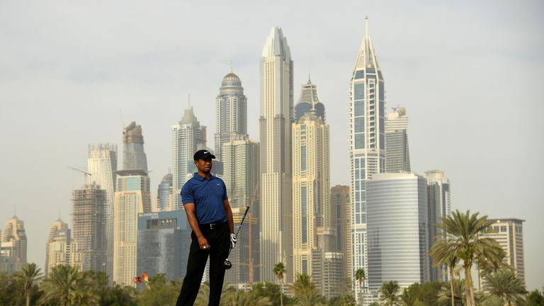 DUBAI, UNITED ARAB EMIRATES - FEBRUARY 02:  Tiger Woods of the USA on the par four 13th hole during the first round of the Omega Dubai Desert Classic at Em