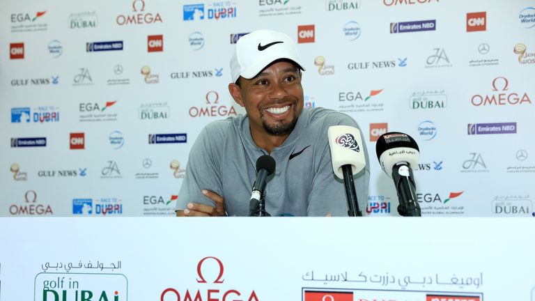 Tiger Woods during his press conference after playing in the pro-am at the Dubai Desert Classic