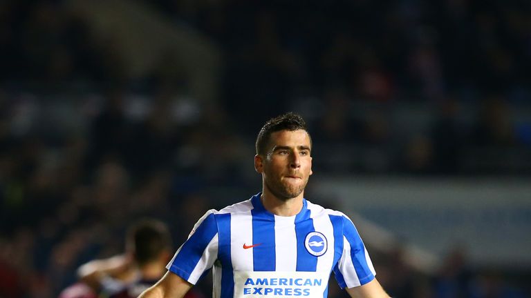 Tomer Hemed celebrates after scoring Brighton's first goal from the penalty spot