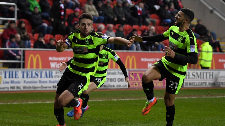 ROTHERHAM, ENGLAND - FEBRUARY 14:  Tommy Smith of Huddersfield celebrates scoring the winner during the Sky Bet Championship match between Rotherham United