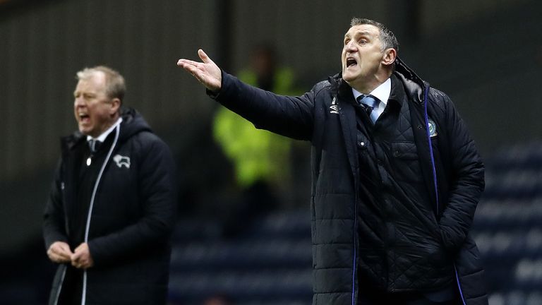 Blackburn Rovers manager Tony Mowbray shout instructions to his team against Derby County, during the Sky Bet Championship match at Ewood Park, Blackburn.