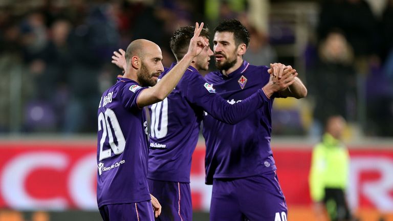 Borja Valero Fiorentina celebrates after scoring 