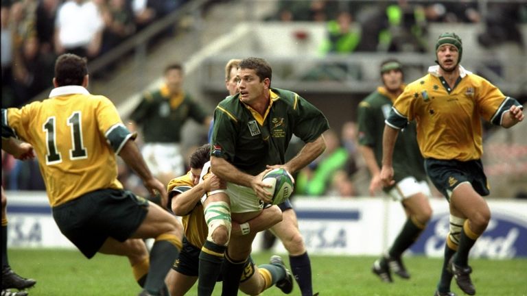 30 Oct 1999:  Joost van der Westhuizen of South Africa in action during the Semi-Final of the Rugby World Cup against Australia played at Twickenham in Lon