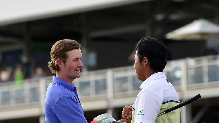 Simpson congratulates Matsuyama on his fourth PGA Tour title