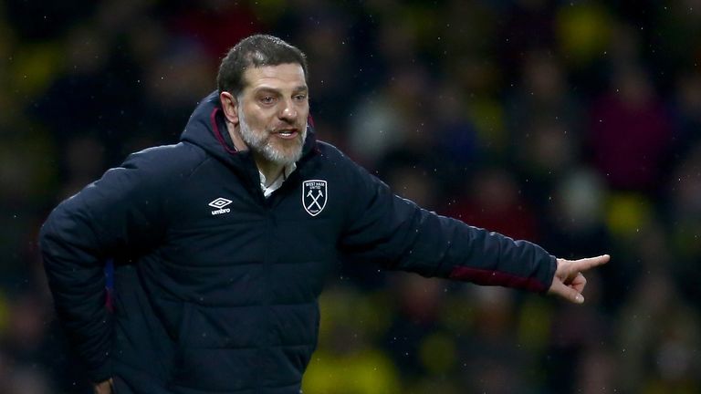 WATFORD, ENGLAND - FEBRUARY 25: Slaven Bilic, Manager of West Ham United gives his team instructions during the Premier League match between Watford and We