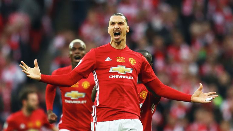 Zlatan Ibrahimovic celebrates after giving Manchester United a 1-0 lead