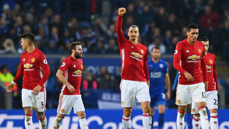 Zlatan Ibrahimovic (centre) celebrates doubling Manchester United's lead