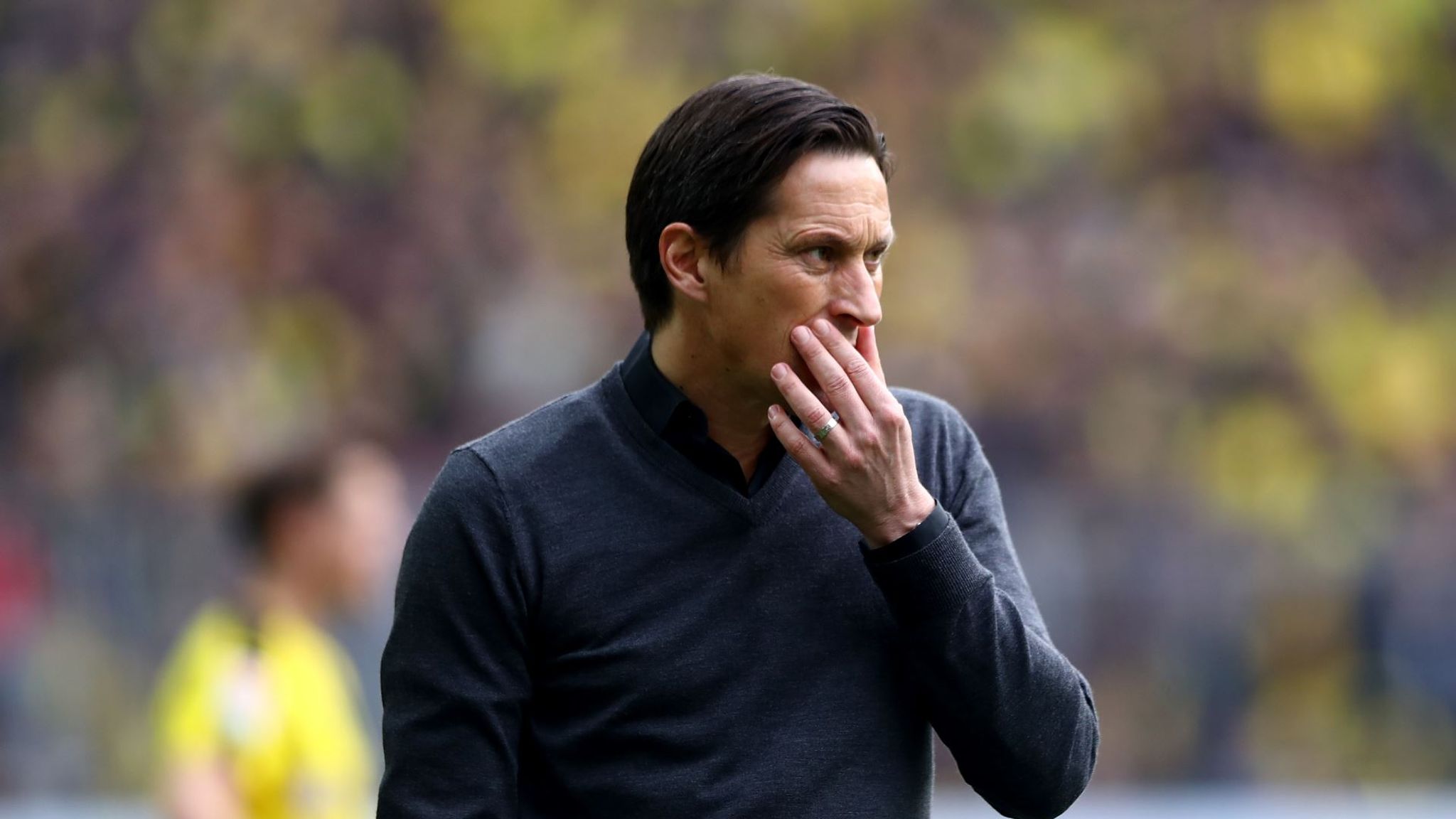 Leverkusen's head coach Roger Schmidt, center right, embraces Leverkusen's  Tin Jedvaj after the Champions League group C soccer match between Bayer 04  Leverkusen and Zenit in Leverkusen, Germany, Wednesday, Oct. 22, 2014.(AP