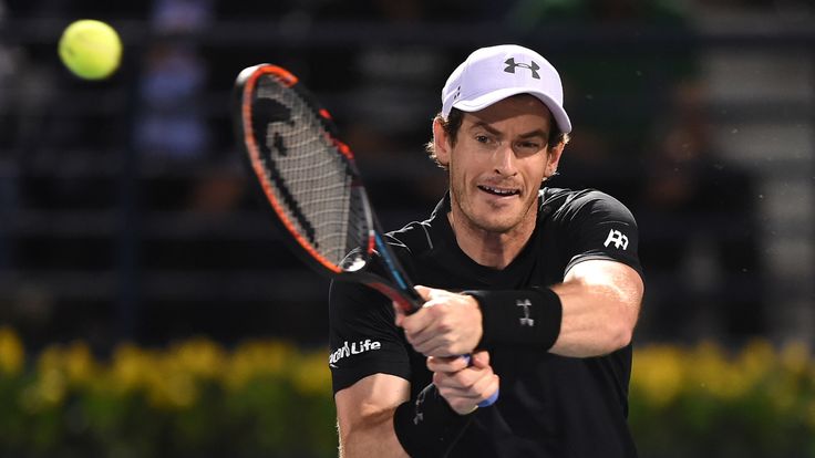 Andy Murray plays a backhand during his quarter-final match against Philipp Kohlschreiber during the Dubai Tennis Championships