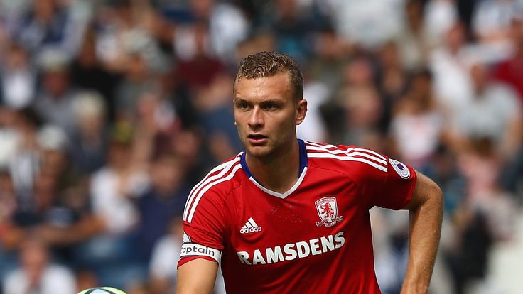 WEST BROMWICH, ENGLAND - AUGUST 28:  Ben Gibson of Middlesbrough during the Premier League match between West Bromwich Albion and Middlesbrough at The Hawt