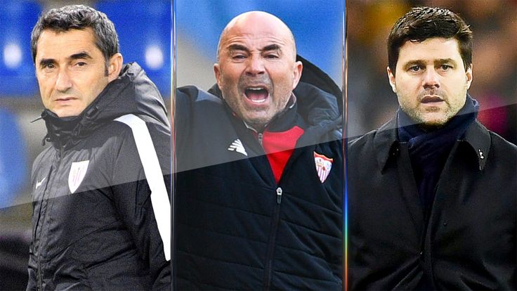 Sevilla manager Jorge Sampaoli (centre) is the favourite for the Barcelona job