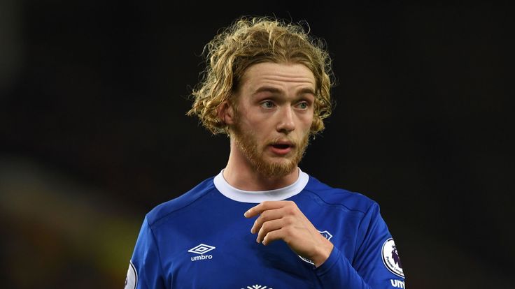 Everton's English midfielder Tom Davies during the English Premier League football match between Everton and Southampton at Goodison Park in Liverpool, nor