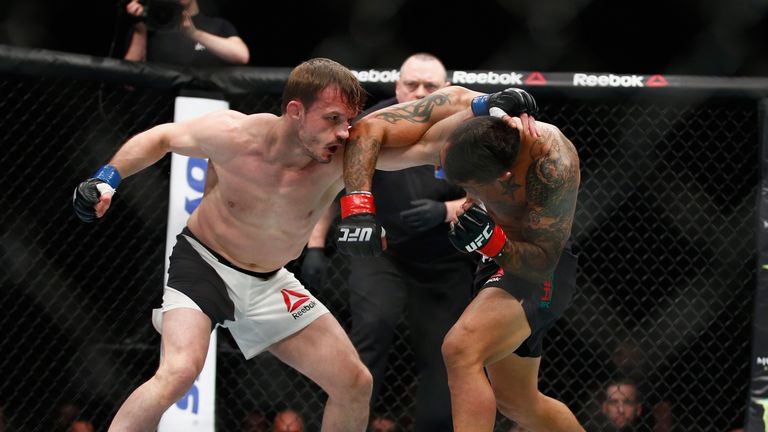 LONDON, ENGLAND - FEBRUARY 27:  Brad Pickett of England (L) in action against Francisco Rivera of USA during the Bantamweight Bout of the UFC Fight Night  