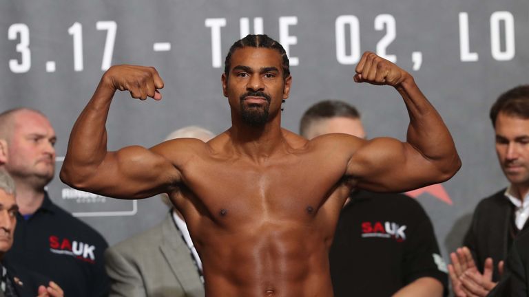 O2 BOXING WEIGH IN.02,LONDON.PIC;LAWRENCE LUSTIG.HEAVYWEIGHTS.DAVID HAYE AND TONY BELLEW WEIGH IN FOR THEIR FIGHT AT THE O2 TOMORROW(SAT-MARCH 4TH)