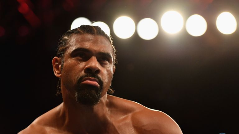 LONDON, ENGLAND - MARCH 04:  David Haye looks on from the ring prior to his Heavyweight contest against Tony Bellew at The O2 Arena on March 4, 2017 in Lon