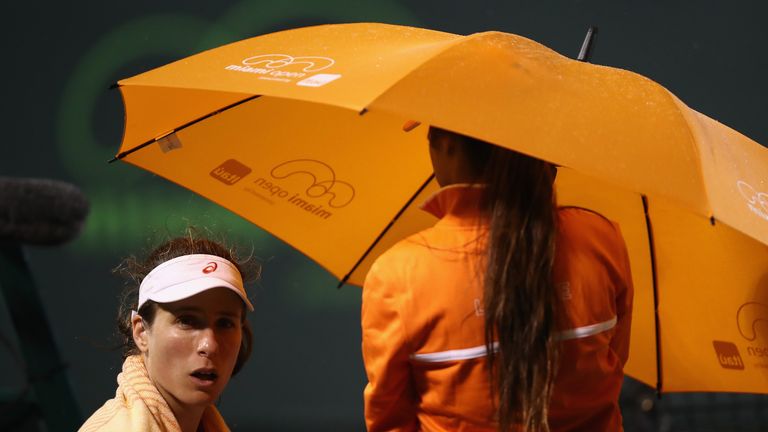 Rain in Miami disrupted Konta's second round tie at Crandon Park Tennis Centre