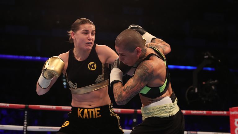 O2 BOXING 4-3-17.02,LONDON.PIC;LAWRENCE LUSTIG.Womans Super-Featherweight.Katie Taylor vs Monica Gentili.