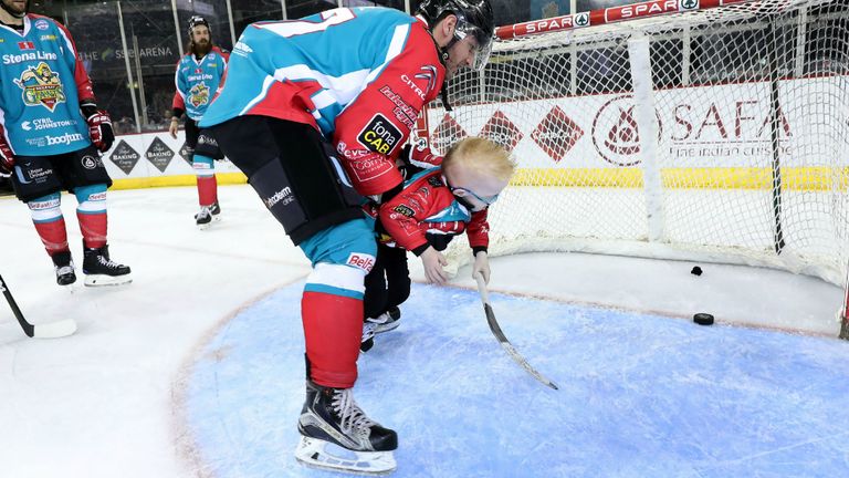 Belfast Giants captain Adam Keefe gets an assist on Blake McCaughey's first goal for the team