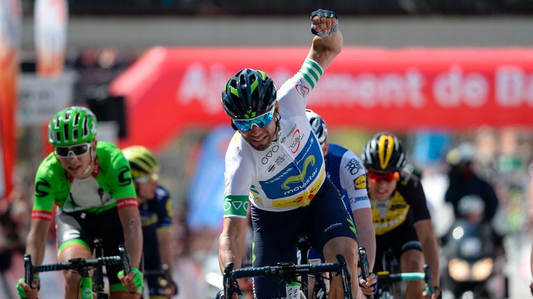 Alejandro Valverde celebrates after winning the final stage