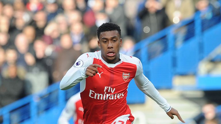 Alex Iwobi in action during the Premier League match between Chelsea and Arsenal at Stamford Bridge