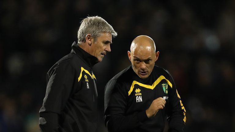 Norwich City manager Alex Neil (right) and first team coach Alan Irvine after the Sky Bet Championship match at Craven Cottage, London.