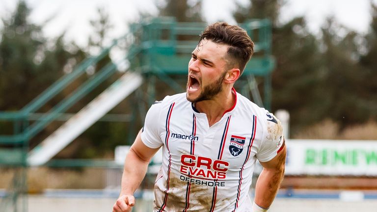 Ross County's Alex Schalk celebrates scoring the equaliser at Inverness, March 2017