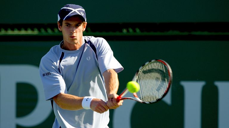 Andy Murray of Scotland returns a shot to Tommy Haas of Germany during the Pacific Life Open at the Indian Wells 2008