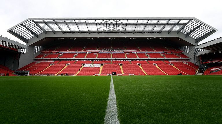 Liverpool Football Club's new main stand is pictured from accross the pitch on September 9