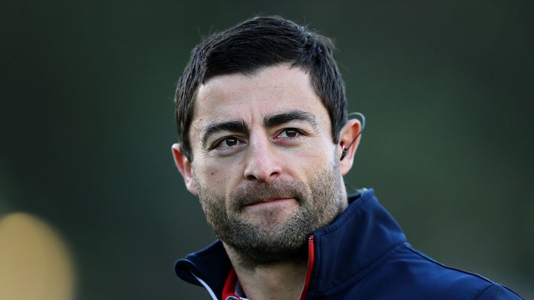 GOSFORD, AUSTRALIA - JUNE 28: Anthony Minichiello ex Roosters player interviews after the game during the round 16 NRL match between the Sydney Roosters an