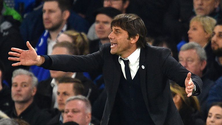 Chelsea's Italian head coach Antonio Conte gestures on the touchline during the English FA Cup quarter final football match between Chelsea and Manchester 