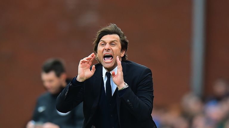 Antonio Conte shouts his instructions from the touch line during the Premier League match against Stoke City