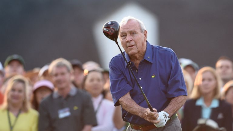 Arnold Palmer defied a shoulder problem to hit his ceremonial tee shot in 2015 - his last swing at Augusta