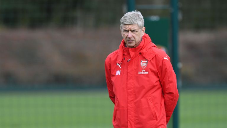 Arsene Wenger of Arsenal during a training session at London Colney on March 17, 2017 in St Albans, England. 