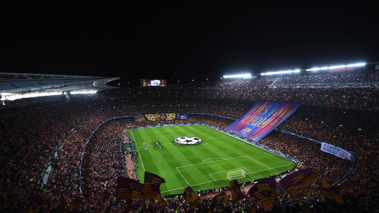 General view of Camp Nou prior to the UEFA Champions League Round of 16 second leg