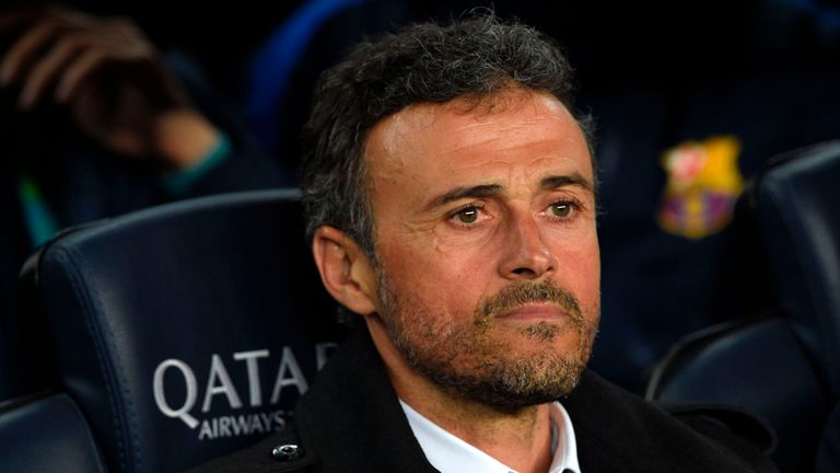 Barcelona's coach Luis Enrique looks on before the Spanish league football match FC Barcelona vs Valencia CF at the Camp Nou stadium in Barcelona on March 