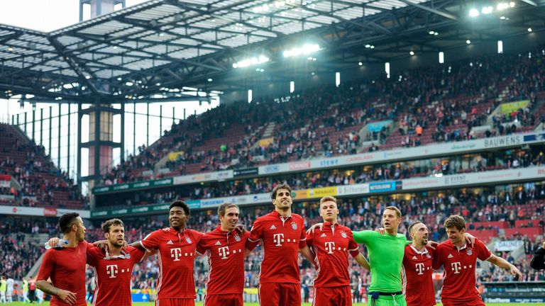 Bayern Munich's players celebrate going seven points clear at the top of the Bundesliga