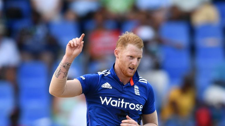 ST JOHN'S, ANTIGUA AND BARBUDA - MARCH 05:  Ben Stokes of England celebrates with teammates after dismissing Shai Hope of the West Indies during the 2nd On